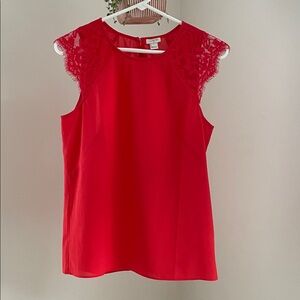 J. Crew Red Lace Sleeve Blouse
